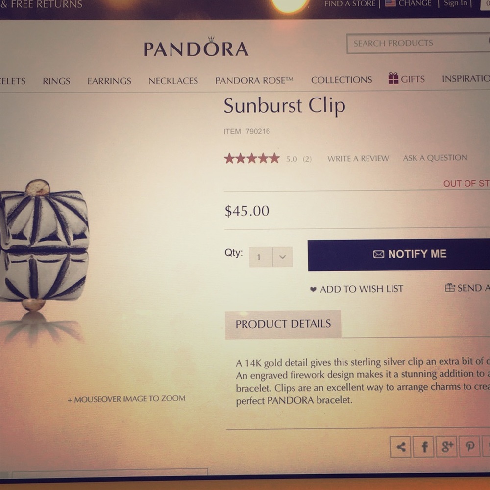 Pandora sunburst Clips ser of 2!